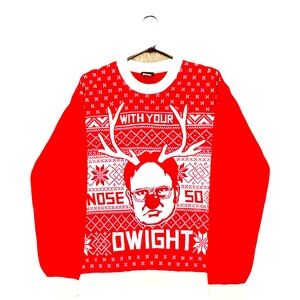 The Office Dwight Ugly Christmas Sweater Rudolph Nose Red XL EUC